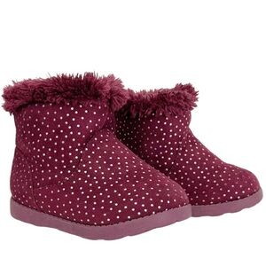 Cat and Jack Darby burgundy and silver dots, faux fur lined winter boots size 7